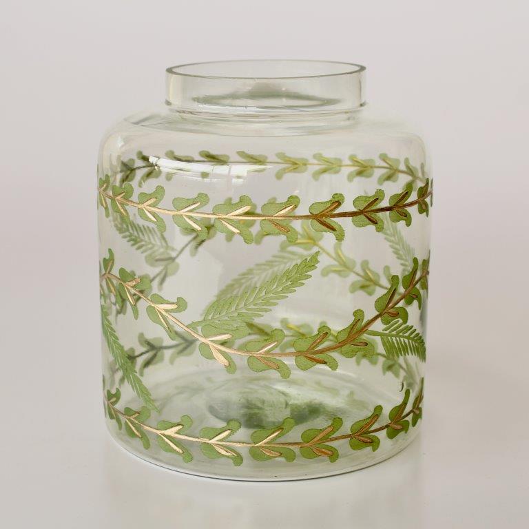 Green & Gold Etched Glass Vase